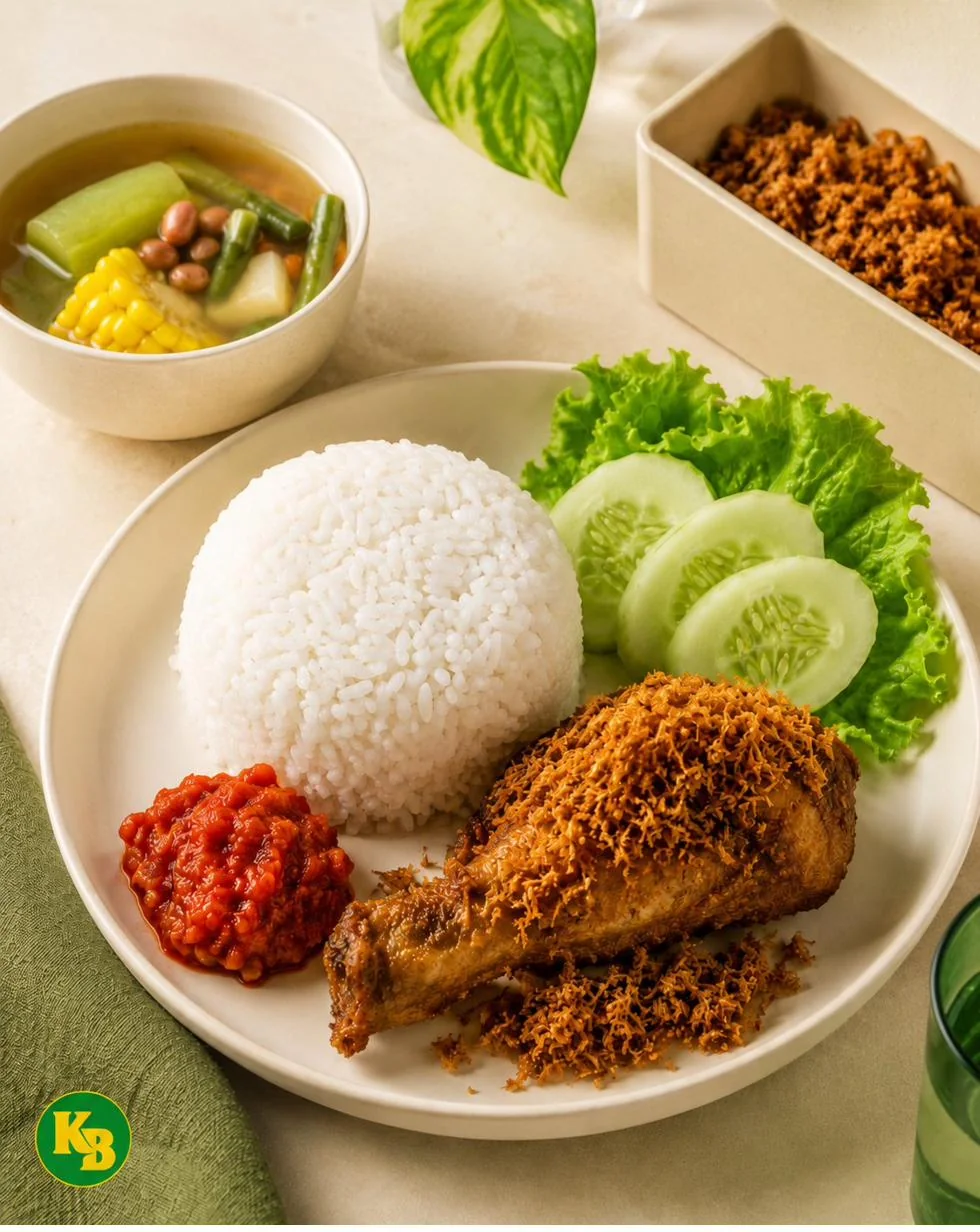Ikan balado lengkap dengan tahu goreng dan sayur tumis